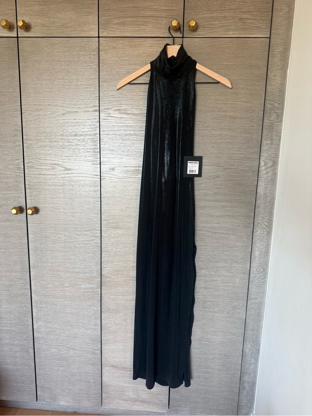 Norma Kamali Black High-Neck Halter Maxi Dress with Side Slit - Picture 4 of 4